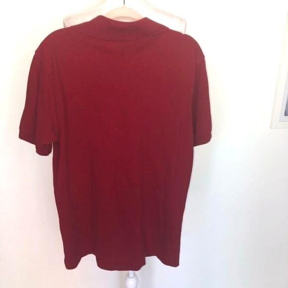 Tommy Hilfiger Polo Shirt Medium Mens Red Cotton Striped Trim On Neck Side Slits - Picture 8 of 10